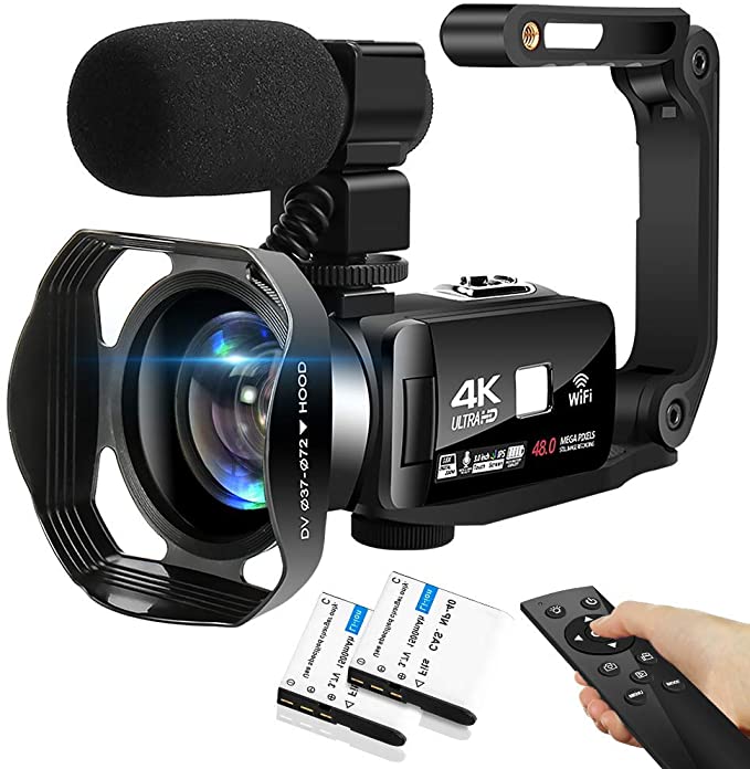 4K HD Camcorder 48MP 18X Digital Camera WiFi IR Night Vision Video Camera for YouTube 3.0inch HD Touch Screen Vlogging Camera with External Microphone, Stabilizer and Remote Control