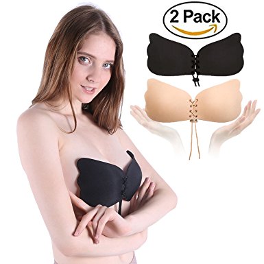 Women's Strapless Bra Self Adhesive Silicone Invisible Push-up Bras Reusable Sticky Backless Women Bra Pack of 2