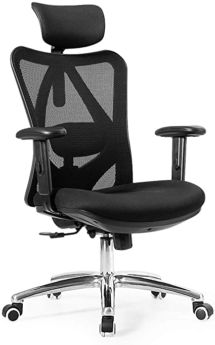 COSTWAY Office Chair, Height-Adjustable Computer Desk Chair with Back, Adjustable Headrest and Tilt-Down Backrest, Ergonomic Breathable Executive Mesh Task Chair for Home Office, Black