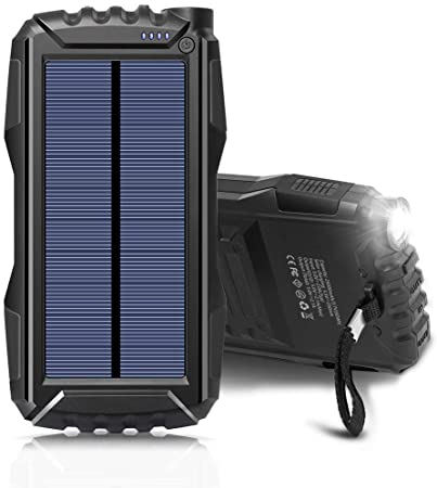25000mAh Portable Solar Power Bank Dual USB Output Battery Bank with Strong LED Light, Elzle Outdoor Solar Charger Phone External Battery Shockproof Dustproof for iPhone Series, Smart Phone, More