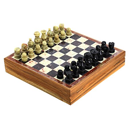 StonKraft 8"x8" Indian Stone Marble Chess Game Board Set With Hand Crafted Stone Pieces