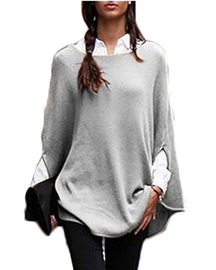 Auxo Women Sexy Loose Batwing Casual Autumn Off Shoulder Baggy Knit Tops Cape Sweater Jumper