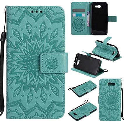 KKEIKO Galaxy J3 2017 Case, Galaxy J3 2017 Flip Leather Case [with Free Tempered Glass Screen Protector], Shockproof Bumper Cover and Premium Wallet Case for Samsung Galaxy J3 2017 (Flower)