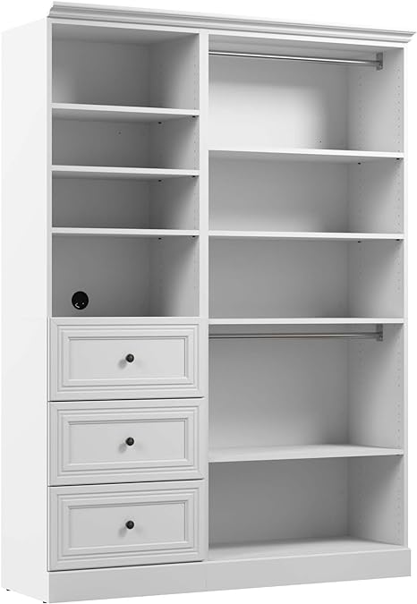 Bestar Versatile Closet Organizer System, 61-inch White Wardrobe and Drawers for Home Storage, Bedroom, Laundry, or Entryway, 61W