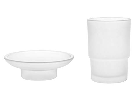Livpow Glass Toothbrush Tumbler and Soap Dish Replacement Set Frosted