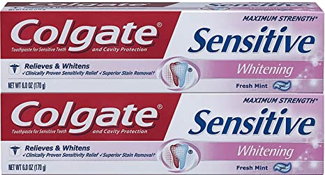 Colgate Sensitive Toothpaste - Whitening - Fresh Mint Gel - Net Wt. 6.0 OZ (170 g) Per Tube - Pack of 2 Tubes