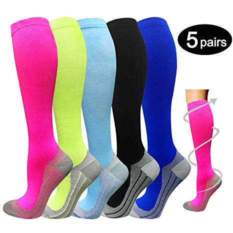 8 Pairs Compression Socks Women & Men -Best Medical,Nursing,Travel & Flight Socks-Running & Fitness-15-20mmHg