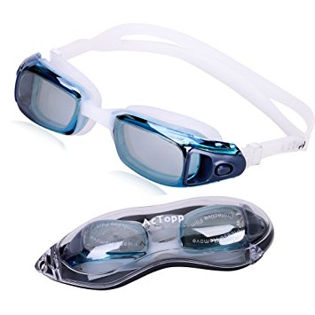 AcTopp Anti Fog Swim Goggles, Use Anti Glare, Anti Shatter, Mirror Coated & UV Proof Lenses Watertight Swimming Goggles, Easily Adjustable Straps Soft Silicone Nose Piece