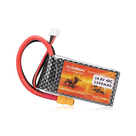 FLOUREON 4S 14.8V 1300mAh 40C LiPo Battery Pack with XT60 Plug for RC Car Truck Truggy Airplane Quadcopter UAV Drone FPV