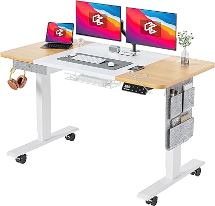 MAIDeSITe Electric Standing Desk Height Adjustable Standing Desk Sit Stand Desk with Memory Control and Anti-Collision Technology for Home Working(140 * 70cm,Black Frame  Oak Desktop)