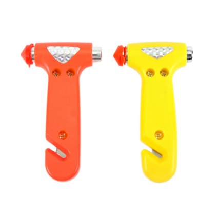 Exlight Heavy Duty Car Safety Hammer Window Breaker and Seatbelt Cutter Sturdy Steel Headed Efficient in Bright Red and Yellow Color in a Package of Two Pieces for Emergency Use