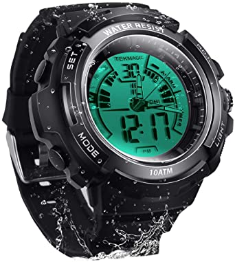 TEKMAGIC 10ATM Waterproof Digital Scuba Diving Watch 100m Underwater for Swimming and Running with Stopwatch and Luminous LCD Display Built-in
