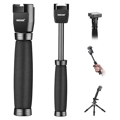 Neewer 8.7"/22cm Telescoping Interview Mic Handle for Wireless Go, Lavalier Video Microphone Handheld Adapter with Cold Shoes Compatible with RODE Wireless Go II DJI Mic CM22, MS003