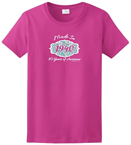 80th Birthday Gift Made 1940 Paisley Crest Ladies T-Shirt