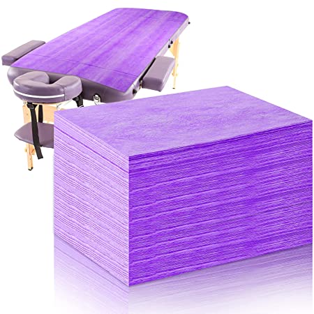 50 Pieces Disposable Bed Sheets Waterproof Bed Cover Massage Table Sheet Non-woven Fabric for Spa, Beauty Salon, Hotels (Purple)