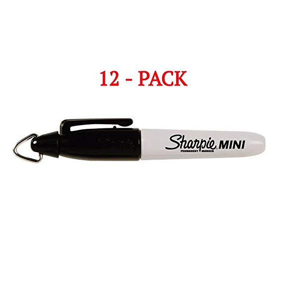 Sharpie Mini Permanent Markers with Golf Keychain Clips, Fine Point, Black Ink, 12-Pack