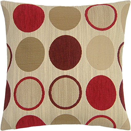 FUNKY RETRO RED CREAM BEIGE SPOT CIRCLE CHENILLE 18" THICK CUSHION COVER