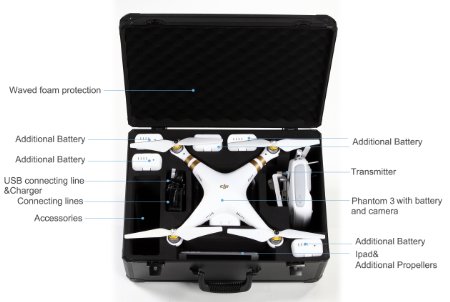 DJI Phantom 3 HardCase designed to fit the Phantom 3 Professional, Advanced, and Standard Edition Drone's Fits Other DJI Models as Well Koozam Products (Black)