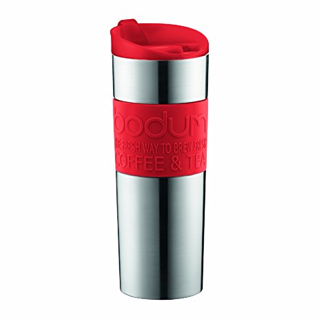 Bodum Insulated Stainless-Steel Vacuum Travel Mug, 0.45-Liter, 15-Ounce, Red