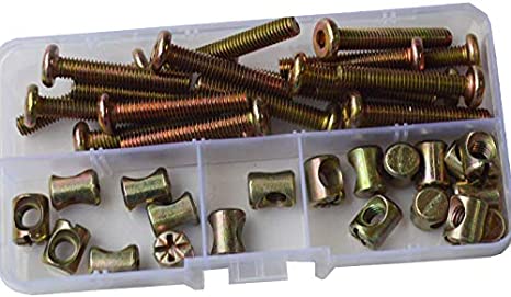 M6X50mm Furniture Barrel Screws Zinc Plated Metric Hex Drive Socket Cap Bolt Nuts Assortment Kit for Furniture Parts Cots Beds Crib and Chairs Bookcase Hardware 40pcs