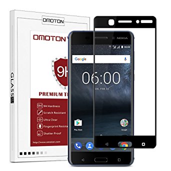 OMOTON Nokia 6 Screen Protector - Full Coverage Tempered Glass Screen Protector - [3D Round Edge] [9H Hardness] [Crystal Clear] [Scratch Resist] for Nokia 6 , Black