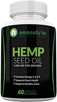 Hemp Seed Oil Capsules 1000mg Made with Organic Hemp Omega 3 6 9 Capsules for Pain and Anxiety Relief, Joint Support & Cardiovascular Health Skin Regenerator Hemp Capsules 60 Pills by Neonutrix