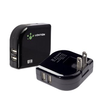 LENTION 24 Amp Dual Port Rotatable High Speed USB Travel Wall Charger Adapter with Foldable Plug for Apple and Android Black