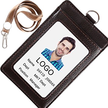 Acctrend Badge Holder, Genius Leather ID Badge with Lanyard-3 Cards Slot-Brown (1PACK)