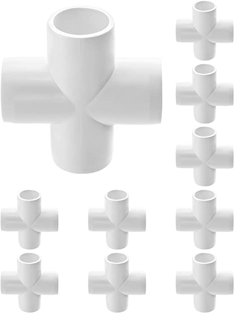 QWORK 4 Way 1/2" Cross PVC Fitting, 10 Pack PVC Fitting Connector, Furniture Grade, for Building Furniture and PVC Structures, White