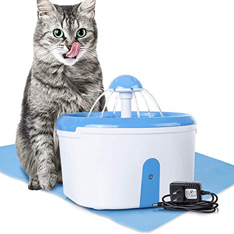 Homebound Pet Products - Cat Water Fountain – Pet Water Dispenser with Charcoal Activated Filter Purifier – Automatic Sensor Drinking with Anti-Spill Broad Base – Quiet Pump with Low Water LED – 2.2L