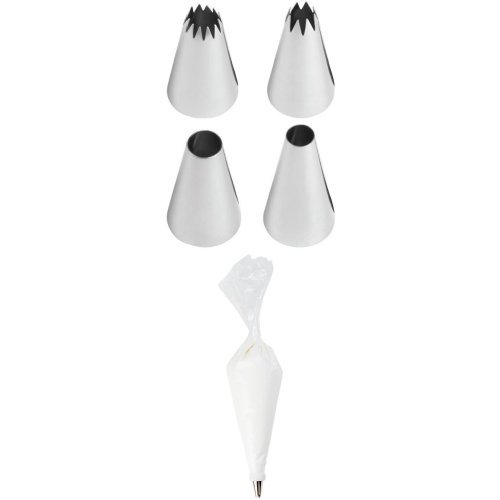 Wilton 418-1703 Round Star Icing Tip Set and Disposable 16-Inch Decorating Bags Bundle