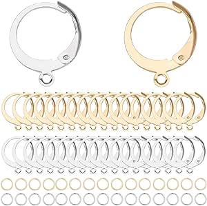 SUNNYCLUE 1 Box 180Pcs Real 18K Gold Plated Stainless Steel Earring Findings 80Pcs Round Leverback Earring Hooks Huggie Earring Wires 100Pcs Open Jump Rings Hypoallergenic for Jewelry Making Kits