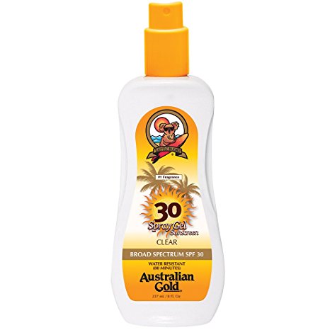 Australian Gold SPF 30 Spray Gel Sunscreen, Clear, 8 Fl Oz