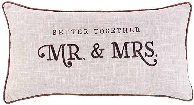 with Love Decorative Throw Pillow Better Together Mr. and Mrs. Embroidered, Cream, 12 x 23
