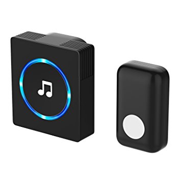 Wireless Doorbell, JETech Portable Wireless DoorBell Chime Plug-in Push Button (Black) - 2127A