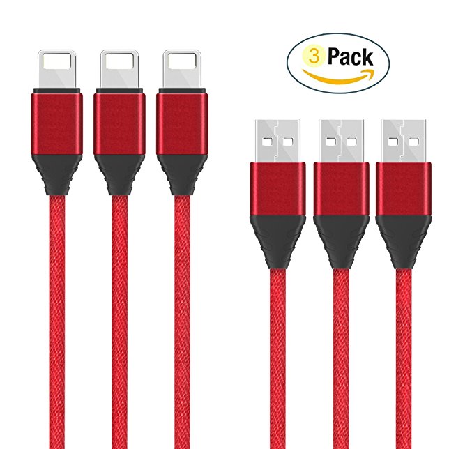 Hovinso Lightning Cable, Nylon Braided Lightning to USB Cable For iPhone X/ 8/ 8 Plus,3 Pack Red