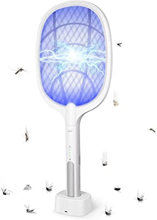 Bug Zapper, Mosquito Killer USB Rechargeable Electric Fly Swatter and Bug Zapper Racket, Handheld Fly Zapper for Home and Outdoor Safe to Touch with 3-Layer Safety Mesh