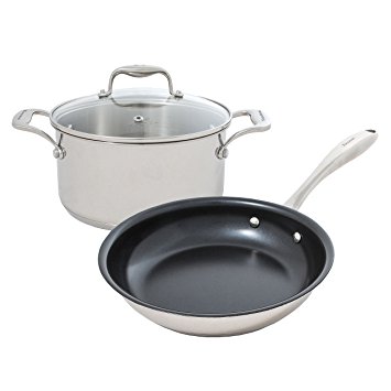 Tuxton Home Concentrix Essential 3PC Cookware Set; Stainless Steel, PFTE & PFOA Free, Dishwasher and Oven Safe; Covered Casserole and Frypan