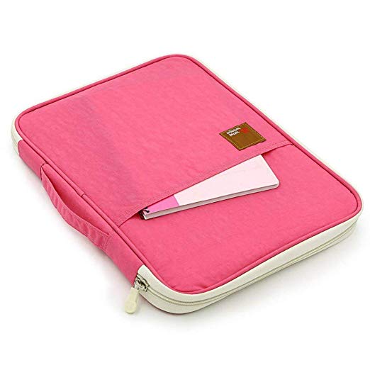 SCTD A4 Document Bags Portfolio Padfolio Organizer-Multi-Functional Waterproof Travel File Folder Case Zippered Note Pouch for Pads, Planners,Files, Notebooks, Pens, Documents (Pink)