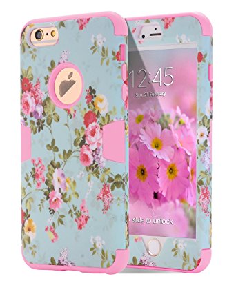 iPhone 6s Plus case, iPhone 6 Plus case Flower, TOPSKY [Love Flower Series] Three Layer Heavy Duty High Impact Resistant Hybrid Protective Cover Case For iPhone 6/6s Plus (Only For 5.5"), Pink