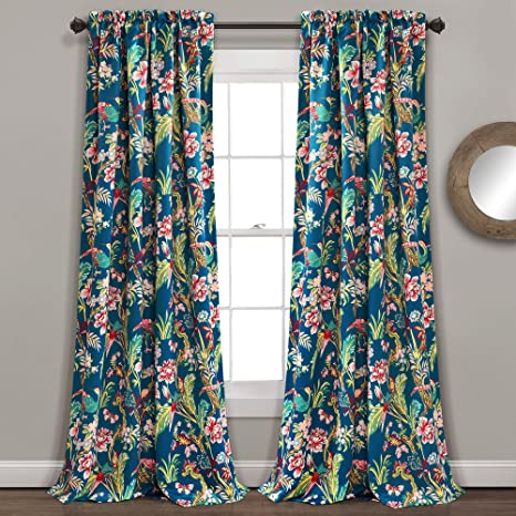 Lush Decor, Navy Curtains Dolores Darkening Window Panel Set for Living, Dining Room, Bedroom (Pair), 84" x 52"