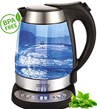 Stainless steel kettle with temperature control warm function Glass exclusive blue LED lighting 1.7L temperature setting (55 ° C-95 ° C) 2,600 watts