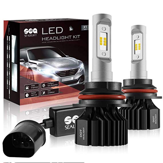 9007/HB5 LED Headlight Bulbs Dual High/Low Beam Bulbs SEALIGHT X1S Series 6000 Lumen 6000K Xenon White (Pack of 2)