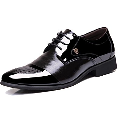 OUOUVALLEY Mens Patent Leather Tuxedo Dress Shoes Lace up pointed Toe Oxfords