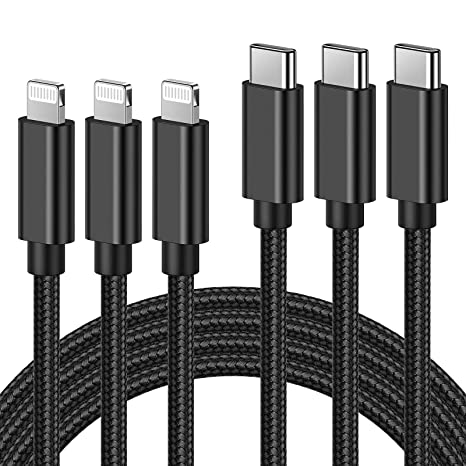 Ulinek USB C to Lightning Cable, MFi Certified 3 Pack 2M Fast Charging iPhone Charger Cable Nylon Braided, PD Lightning Type C Cord Compatible with iPhone 11 12 Pro Max XR X 8 Plus 8 iPad Pro, Black