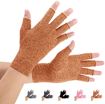 2 Pairs Arthritis Compression Gloves for Arthritis Pain Relief, Rheumatoid, Osteoarthritis and Carpal Tunnel for Men and Women, Fingerless for Typing (Brown, Small)