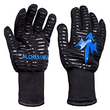 Alcheringa Pair BBQ Cooking Grilling Gloves, Heat Resistance up to 500 Celsius/ 932 Fahrenheit European EN 407 Certified.