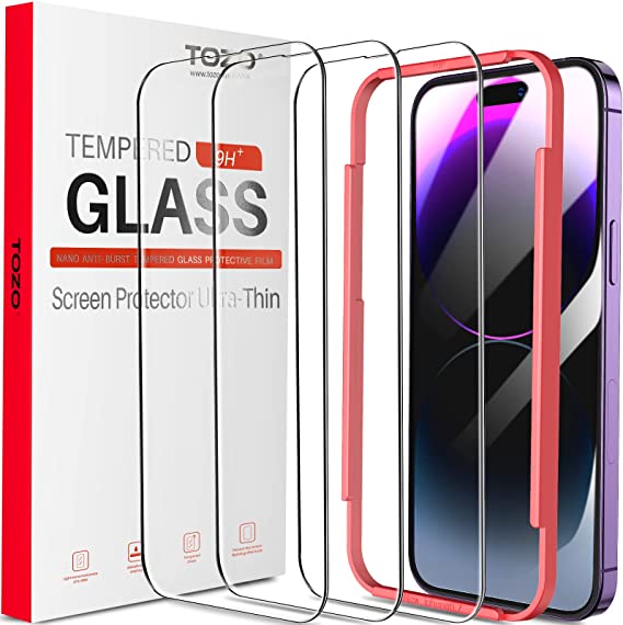 TOZO Compatible for iPhone 14 Pro Max Screen Protector 6.7 inch 3 Pack Premium Tempered Glass 0.26mm 9H Hardness 2.5D Film Easy Install 6.7 inch