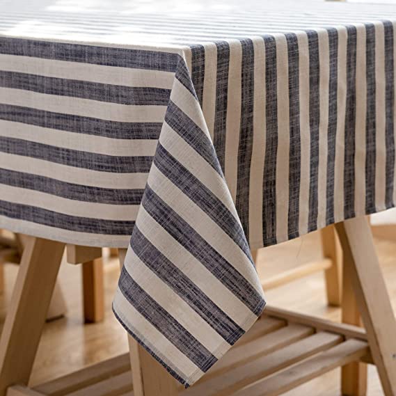 Aquazolax Farmhouse Square Tablecloths Weights 100% Cotton Linen Table Covers for Family Dinner Gatherings, 54 x 54 inch, Navy