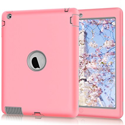 iPad 2 / 3 / 4 Case, Hocase Rugged Slim Shockproof Silicone Protective Case Cover for 9.7 iPad 2nd / 3rd / 4th Generation - Hot Pink / Grey